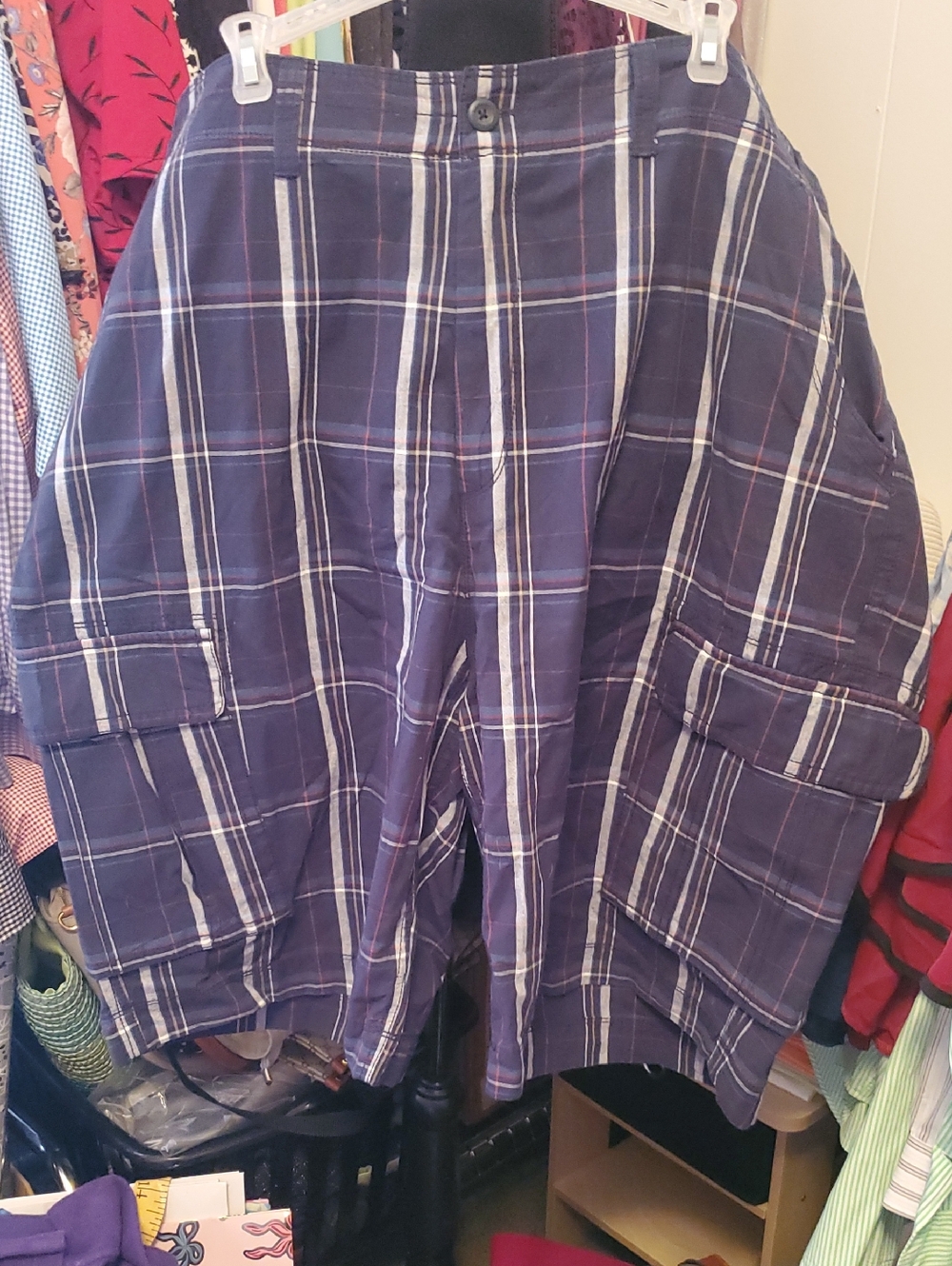 The Foundry Supply Co. Navy and White Plaid Cargo Shorts